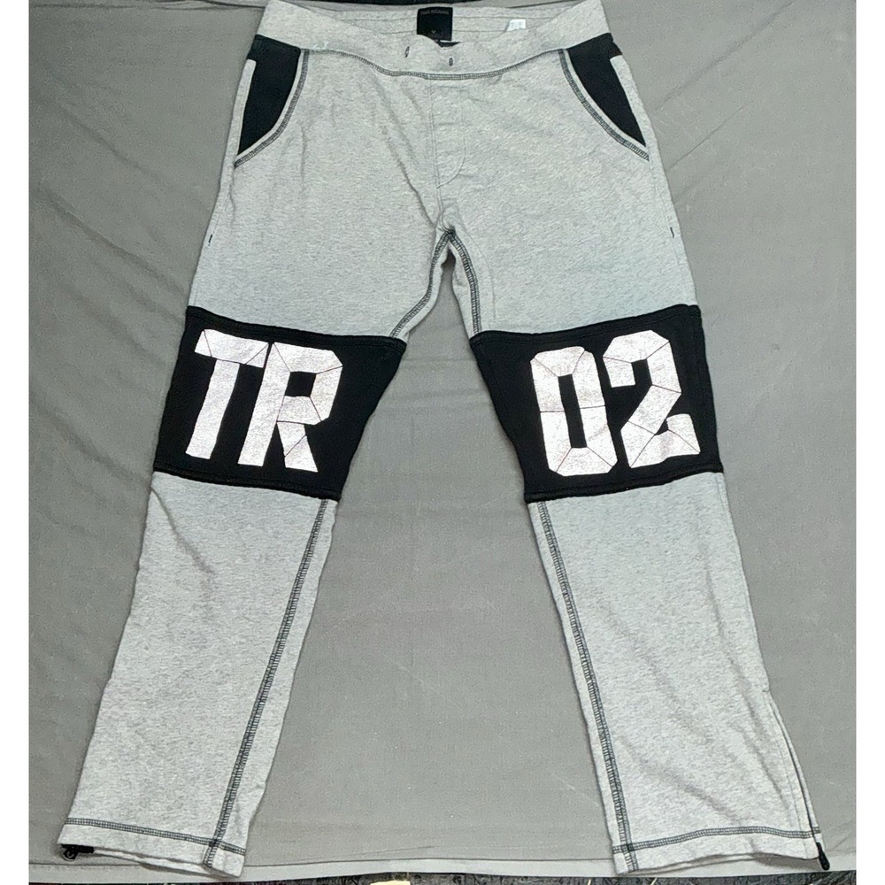 True Religion Men's Sweatpants Ankle Zipper Huge Marled Block Logo Size Med